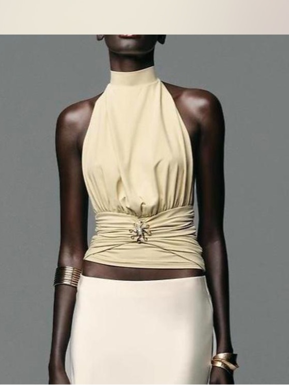 Zara Cream Halter Tank Top with Cinched Waist